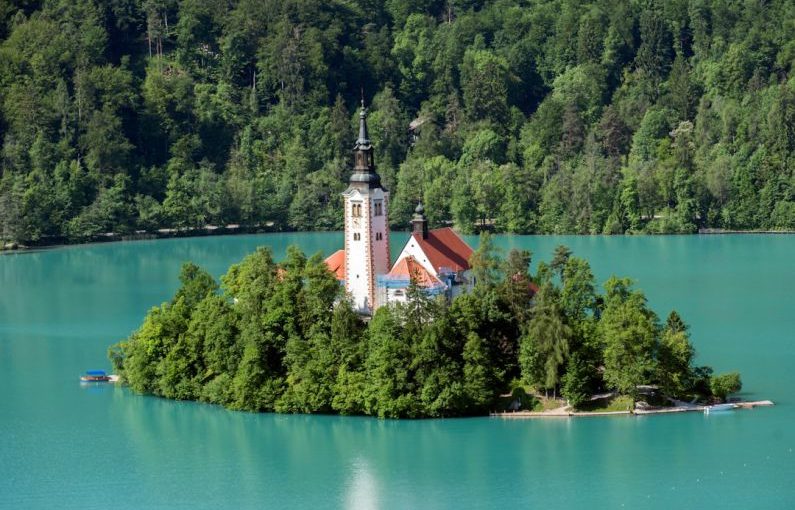 Lake Bled - white and brown concrete building near green trees and lake during daytime