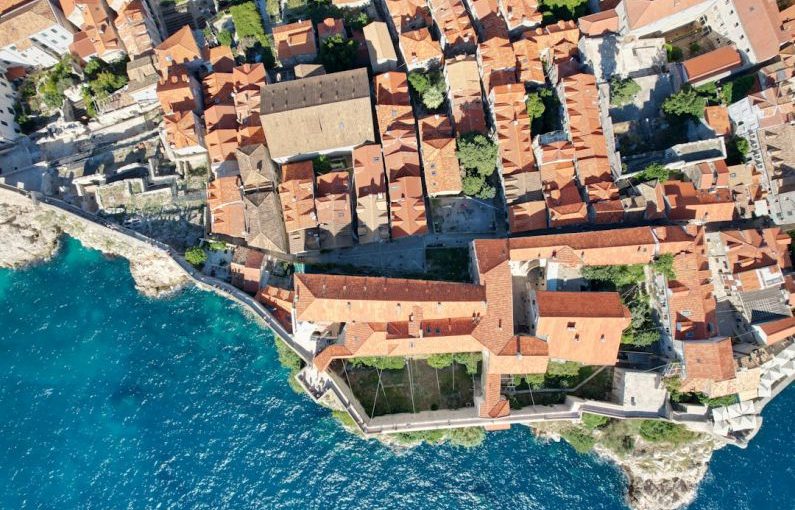 Dubrovnik Old - an aerial view of a small village by the water